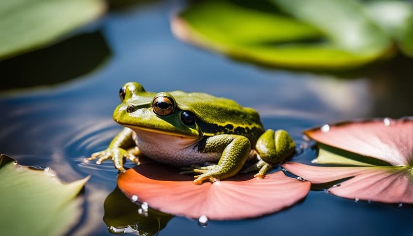 a frog sleeping on a lotus leaf